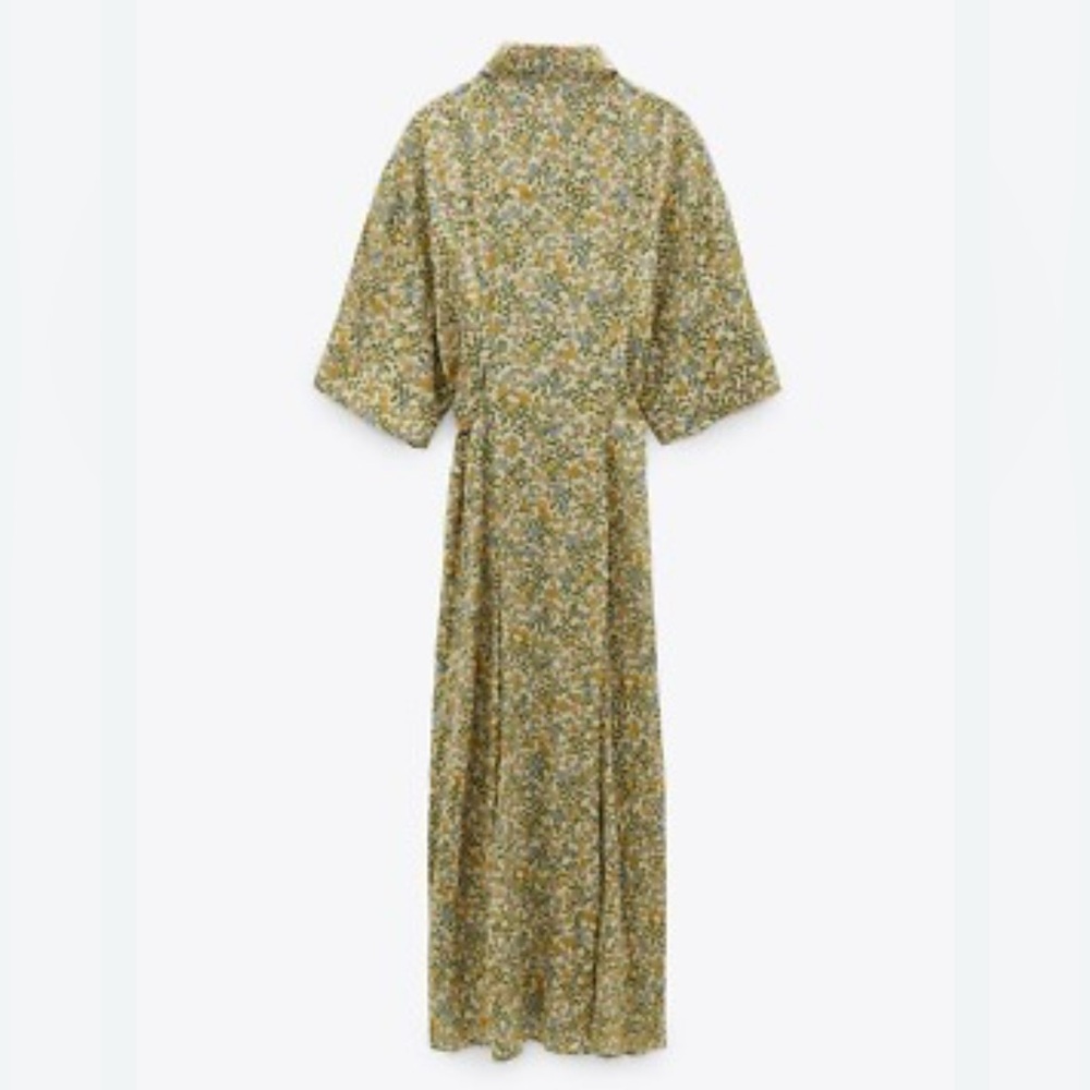 Zara Yellow Cream Buttoned Midi Dress - Picture 4 of 8